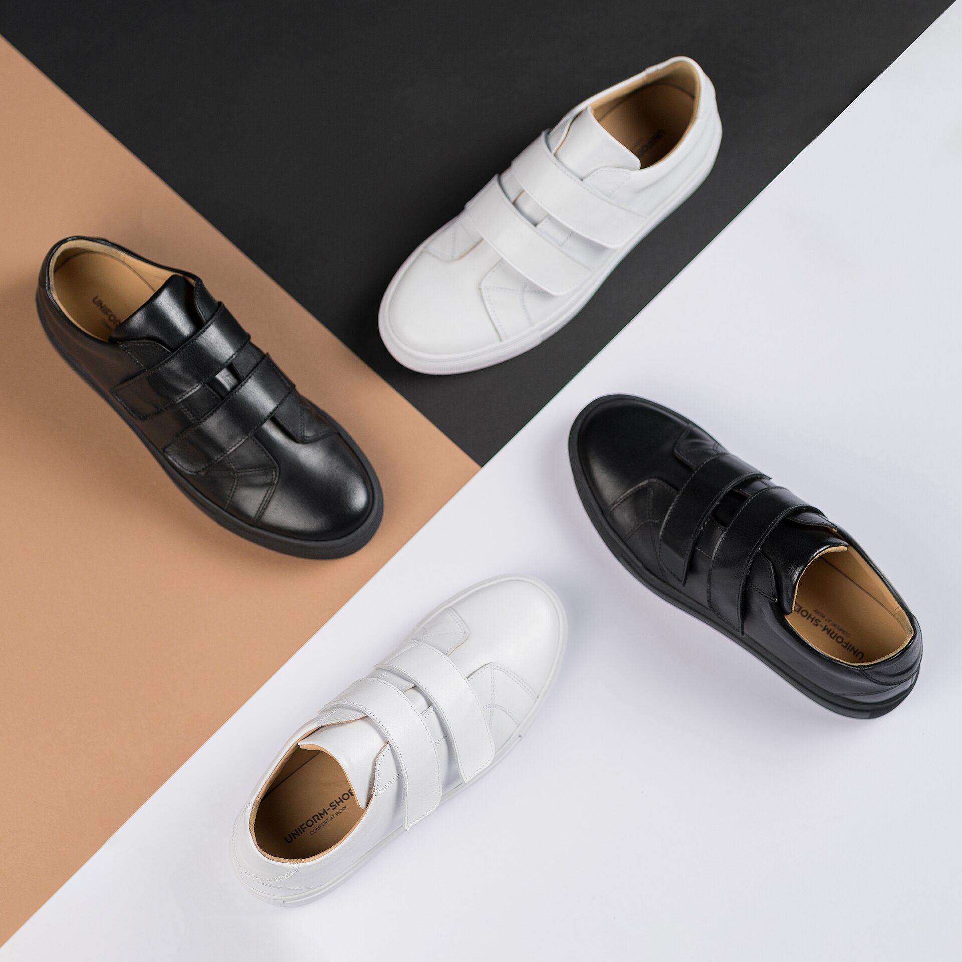 Curated leather sneakers in a studio